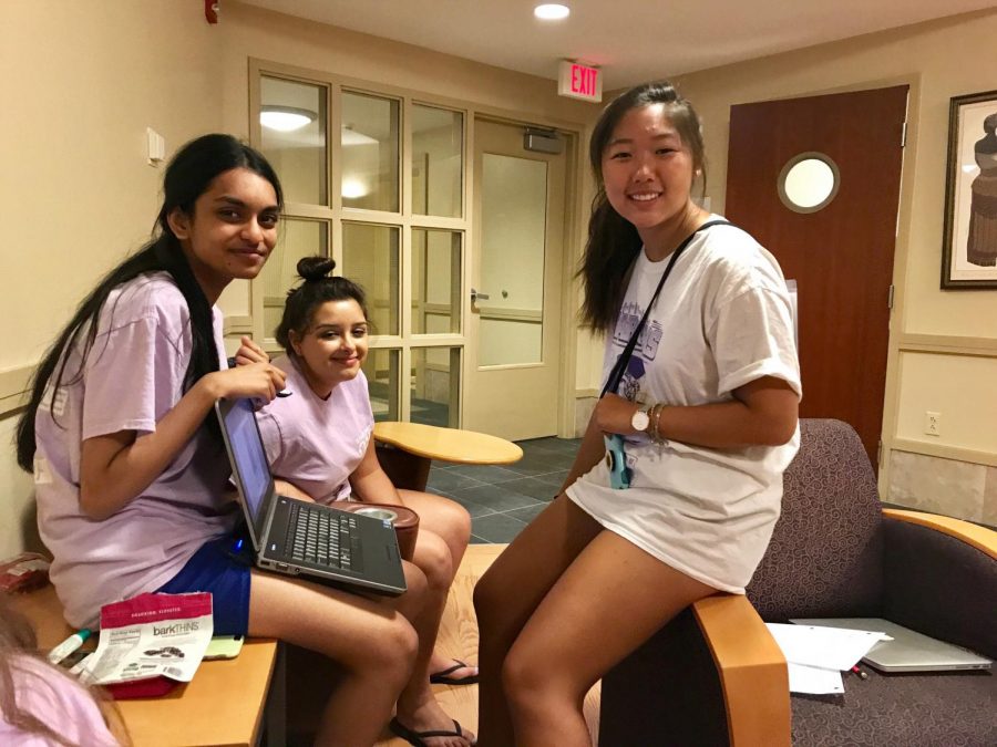 Seniors Nova Soma, Lidia Qorri and Lauren Kim began to design the 2018 yearbook during their camp over the summer.