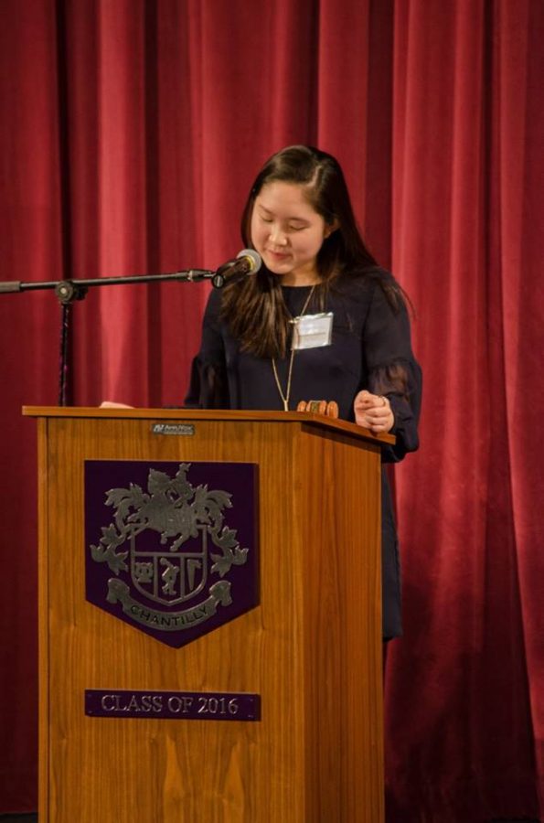 Senior and Secretary General Jennifer Cheung welcomed participants to Chantillys annual Model UN conference last year.
