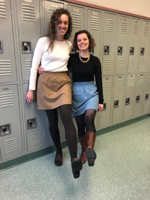 English teachers Julianne Abruzzo and Molli Atallah show off their matching outfits after school. The teachers co-sponsor the literary arts magazine and have formed a tight bond.