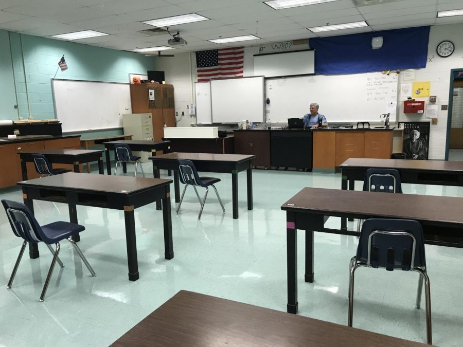 Matalavage prepares for seventh period in an empty classroom on October 1. 