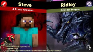 Steve from Minecraft facing off against the Ender Dragon Spirit in Super Smash Bros. Ultimate.