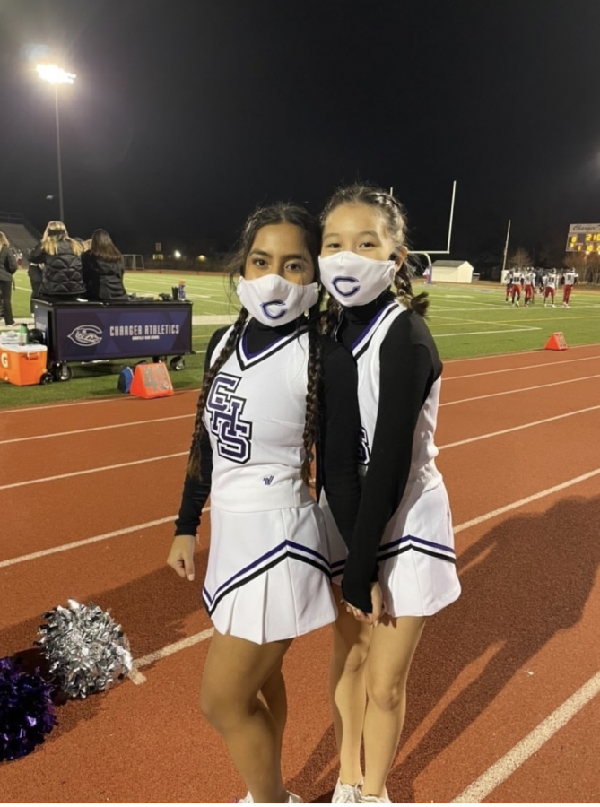 Junior Jinal Nana on the left, Sophomore Amber Christina on the right at their first game of the season.