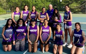 A photograph of the Chantilly Tennis team with Coach Patrick Condemi.