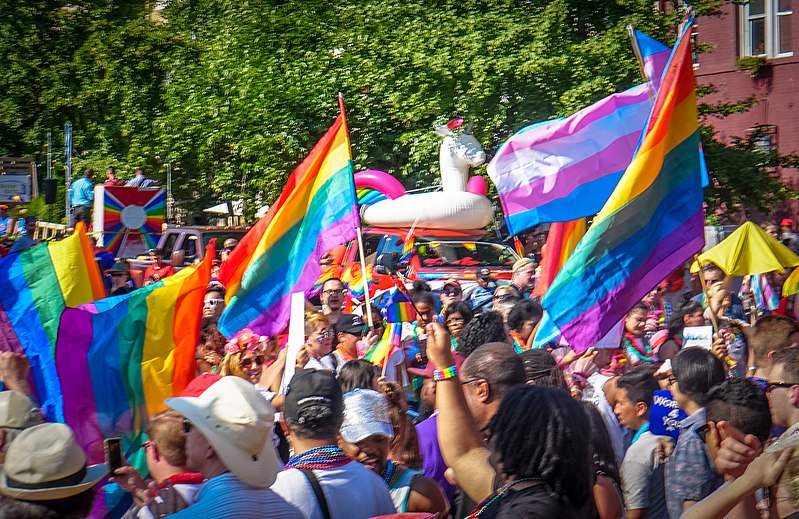 Flags wave at the D.C. Capital Pride Parade on June 10, 2017.