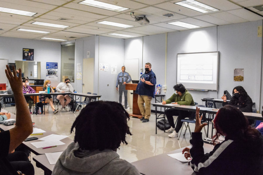 Criminal justice teacher Phillip Leger  teaches his fifth period class on Sept. 20.