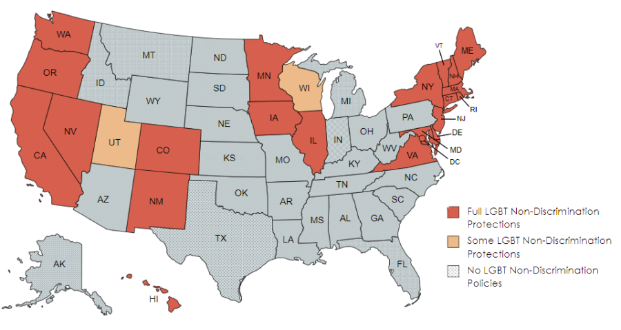 According to Freedom For All Americans.org, in 29 states, LGBT Americans are not fully protected from discrimination on the basis of sexual orientation or gender identity. Virginia is one of 21 states with full LGBT non-discrimination protections in housing, employment, and public spaces such as schools.