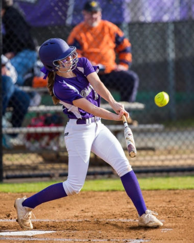 On March 25, senior Alaina James hits one of her home runs of the season.