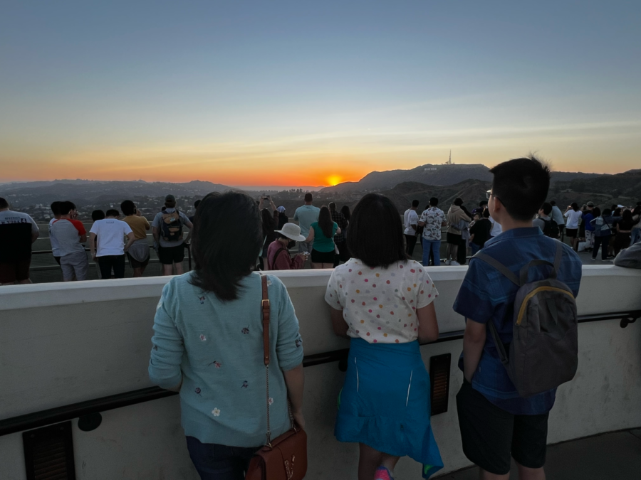 My mom, brother and I admire the eye-catching view on Griffith Observatory as the sun sets behind the Santa Monica Mountains. 