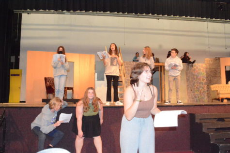 The Little Women cast rehearses their lines during an early practice. 