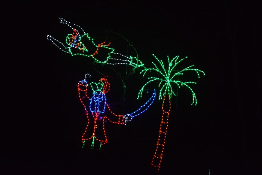 Other light displays also depict scenes from fairy tales and Disney movies, like Captain Hook chasing after Peter Pan.