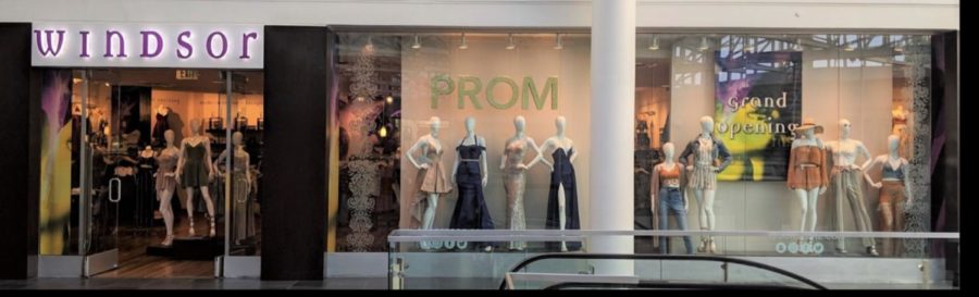 Windsor store front prom clothing display.
