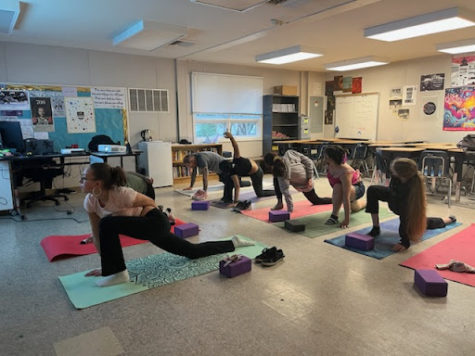 On March 16, students and staff perform different poses at the start of Yoga Club to warm up their bodies