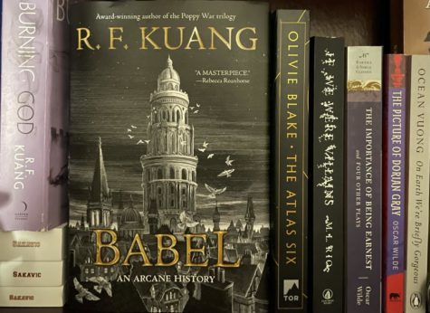 Dark academia books reside on a student’s bookshelf, including the classic “The Picture of Dorian Gray,” by Oscar Wilde, and popular novels such as “Babel,” by R.F. Kuang. 