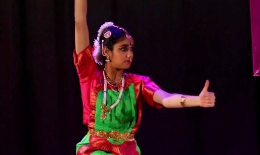 Freshman Laksha Muruganandam, who does Bharatanatyam, performs for her dance school’s annual day.