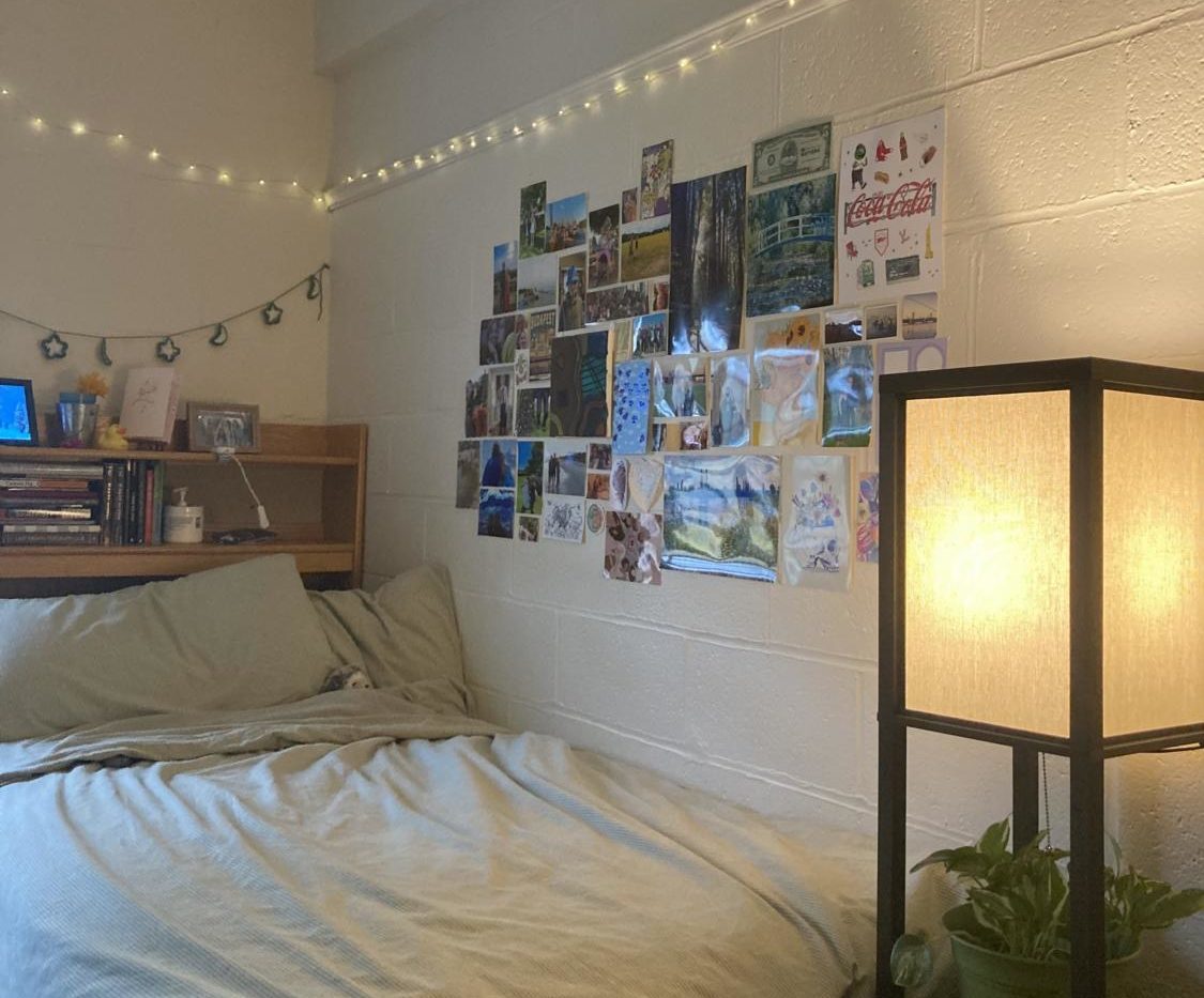 Simmons University freshman Lili Malatinsky’s dorm room boasts colorful prints and shades of green.
“Having string lights up and plants all around my room makes it so much more of a comfortable environment,” Malatinsky said.
