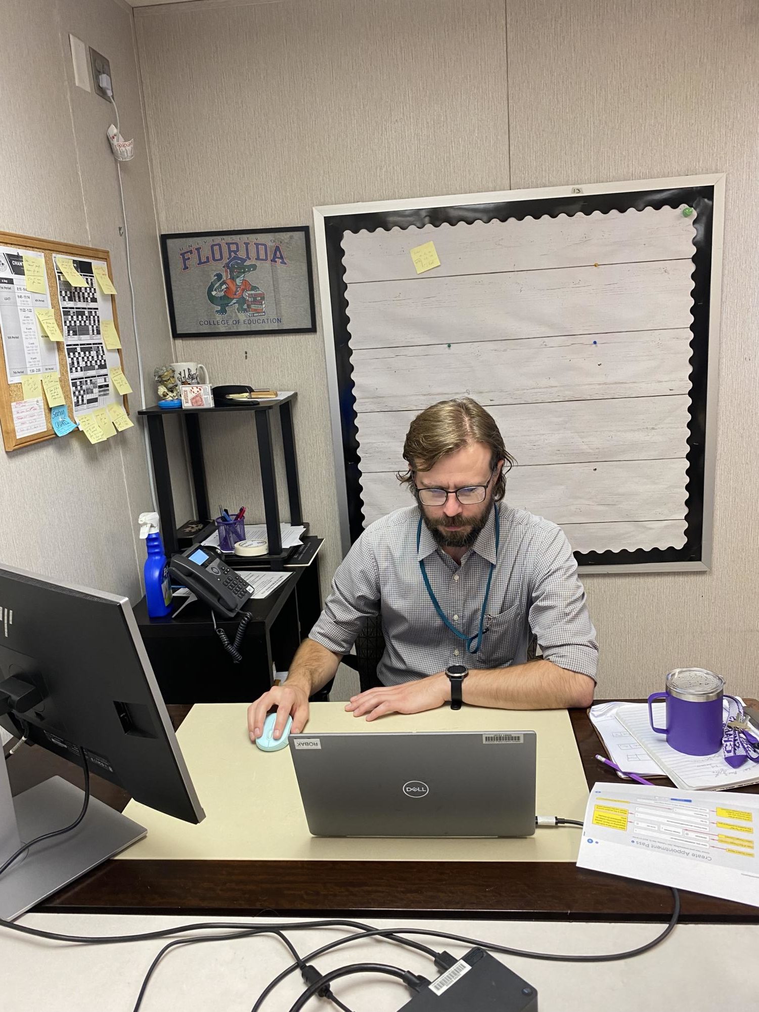 English teacher Stephen Robak prepares for his next class during his planning period.