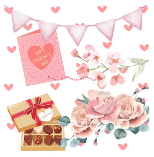 Flowers, candy and cards are examples of gifts given during Valentine’s Day.
