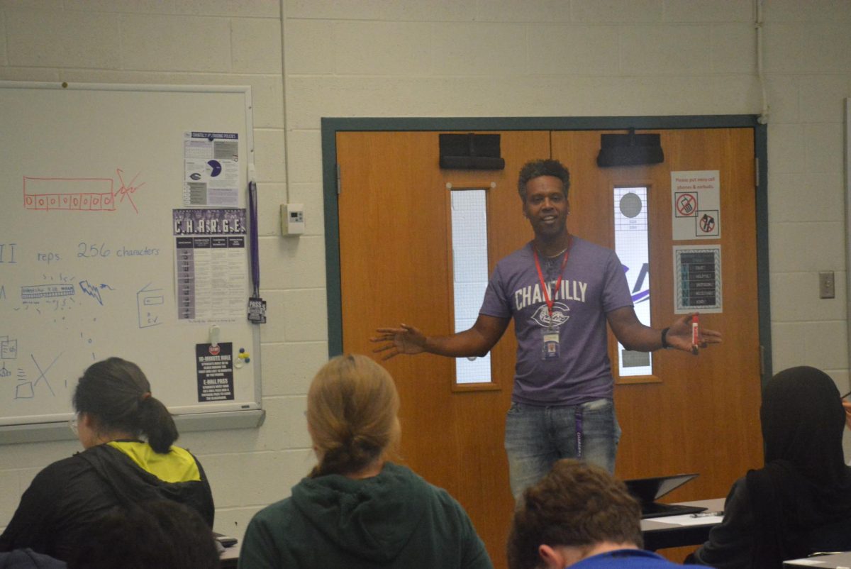 Computer science teacher Jerry West teaches his fifth period computer science foundations class on Sept. 6.
