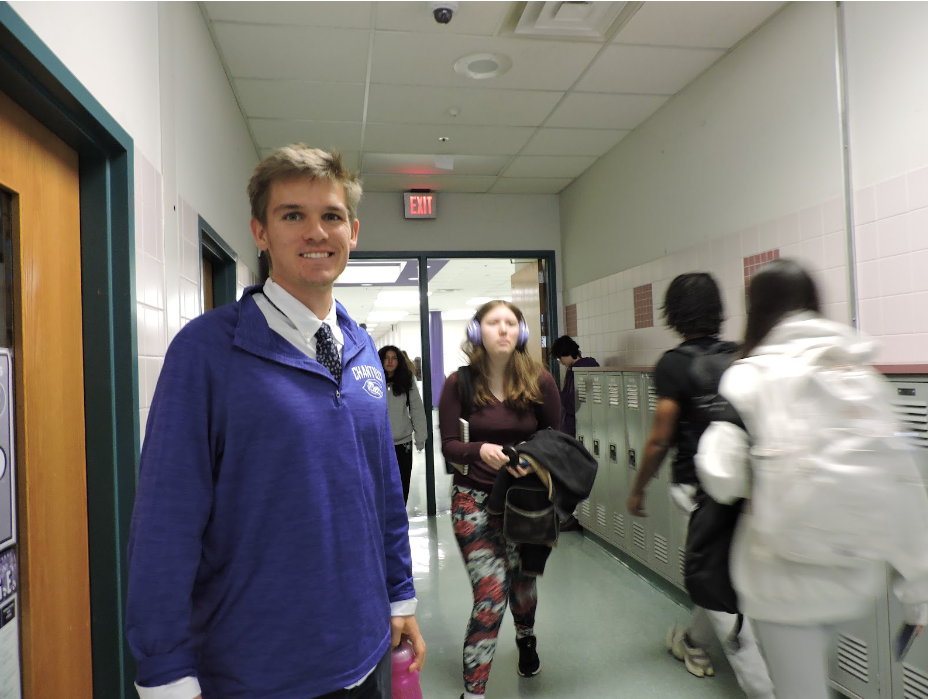 Special education math teacher James Johnson monitors a passing period on Oct. 17. Photo by Delaney Brooks