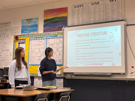 Seniors Claire Moon and Katie Qiu present their interest meeting slides on Nov. 14.