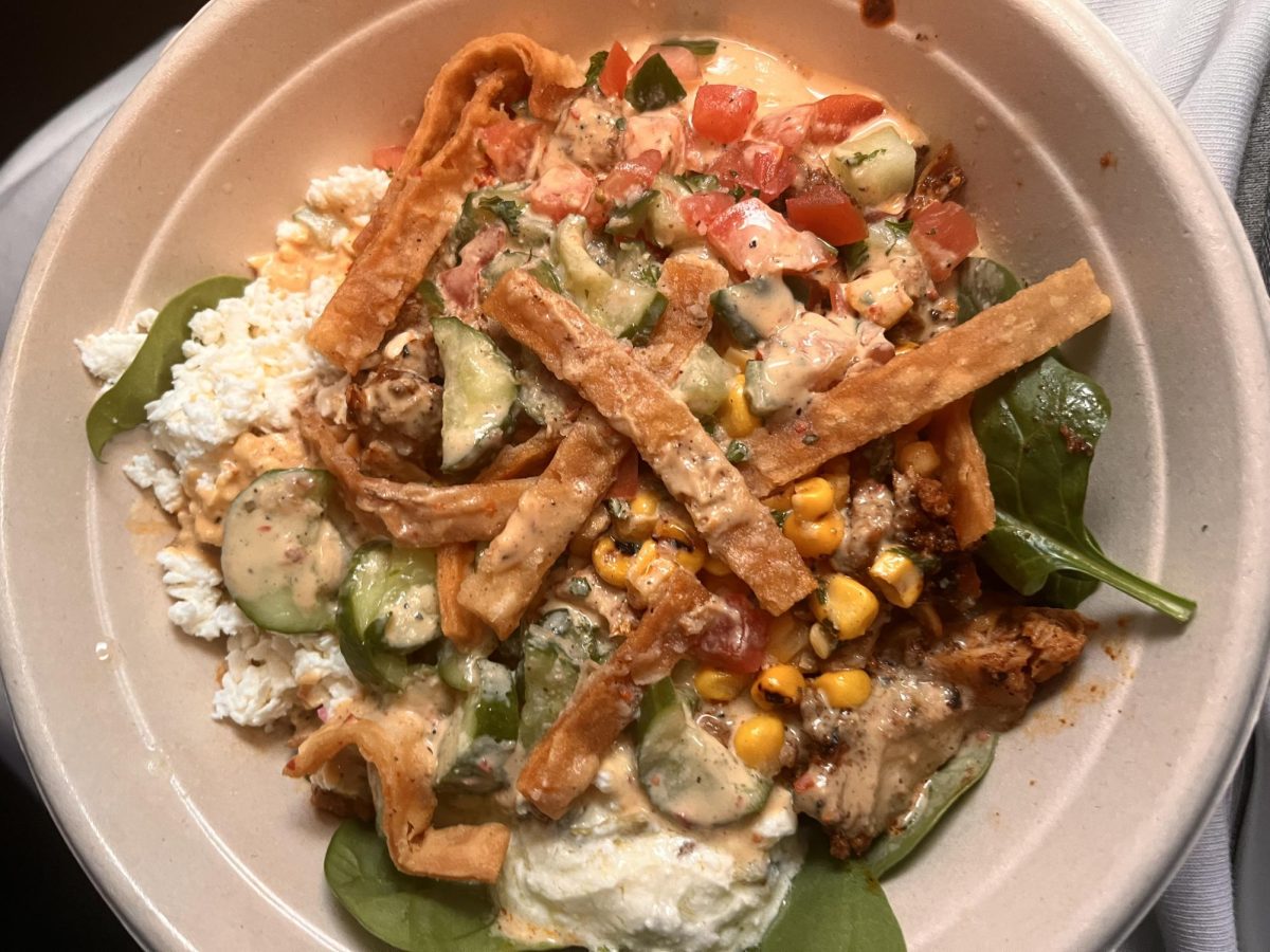 Sophomore Isabella Santos Maia chooses a healthy eating option at CAVA. “CAVA is becoming really popular on social media right now for being a healthy eating out option, so I decided to stick to being healthy while eating out,” Maia said. 
