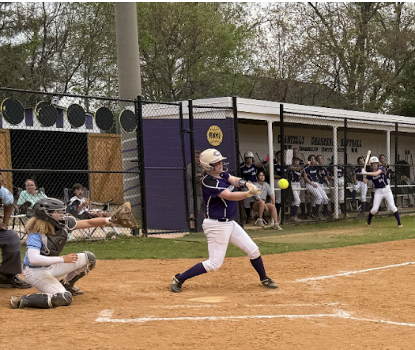 Sophomore Olivia Shultis hits a single on April 25 against Centreville. CHS won 8-0. 

