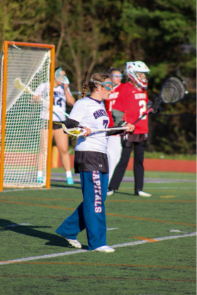 JV midfield sophomore Clare        
Muskett at the game on April 8     
against Herndon High School.
CHS won with a final score of 16-8.
Photo used with permission of 
Valentina Garcia.

