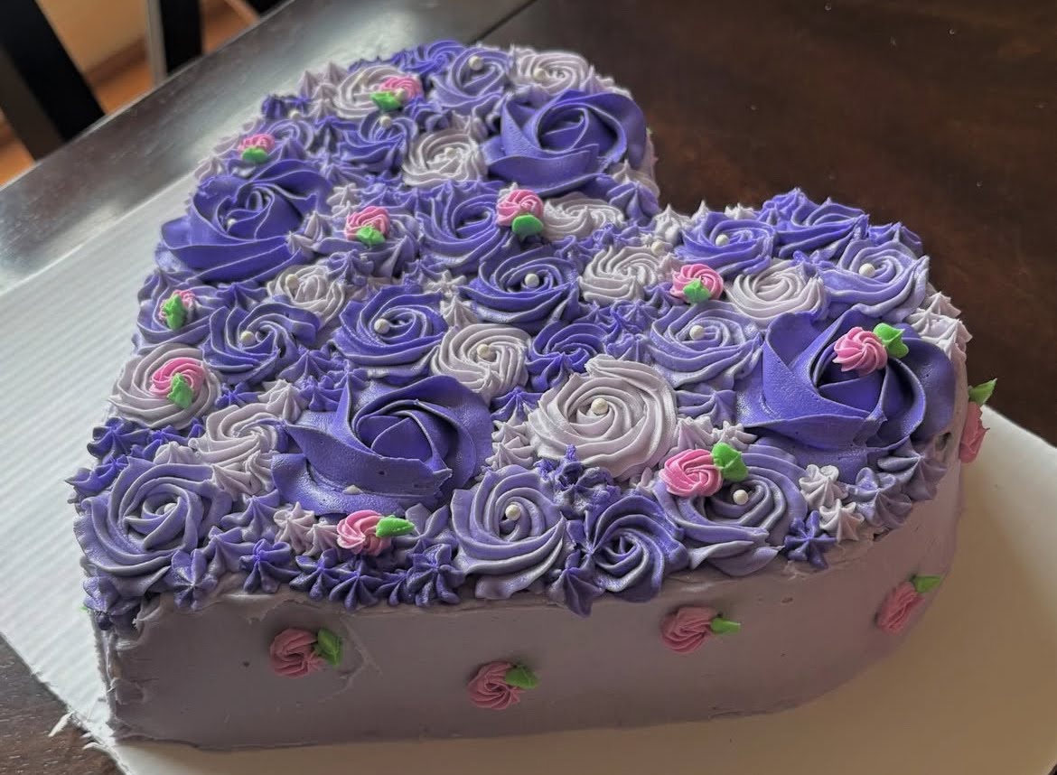 The vanilla buttercream cake, which is one of the most popular cakes on the menu, can be decorated to match the specific occasion. Photo by Adan Chaudhry. 