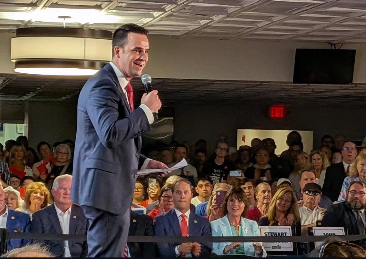 Republican candidate Stewart Whitson delivers a speech at the Virginia Republican Ticket rally on July 1.
