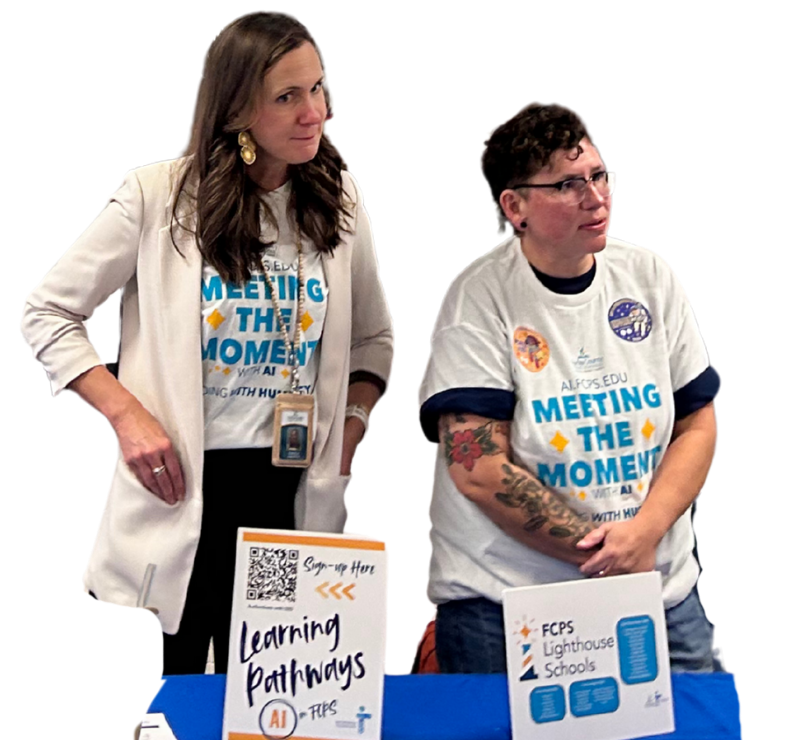 School Technology Innovation Partner Pamela Galietta and Summer Johnson speak at FCPS Forward: AI & The Future of Learning on Nov. 3.