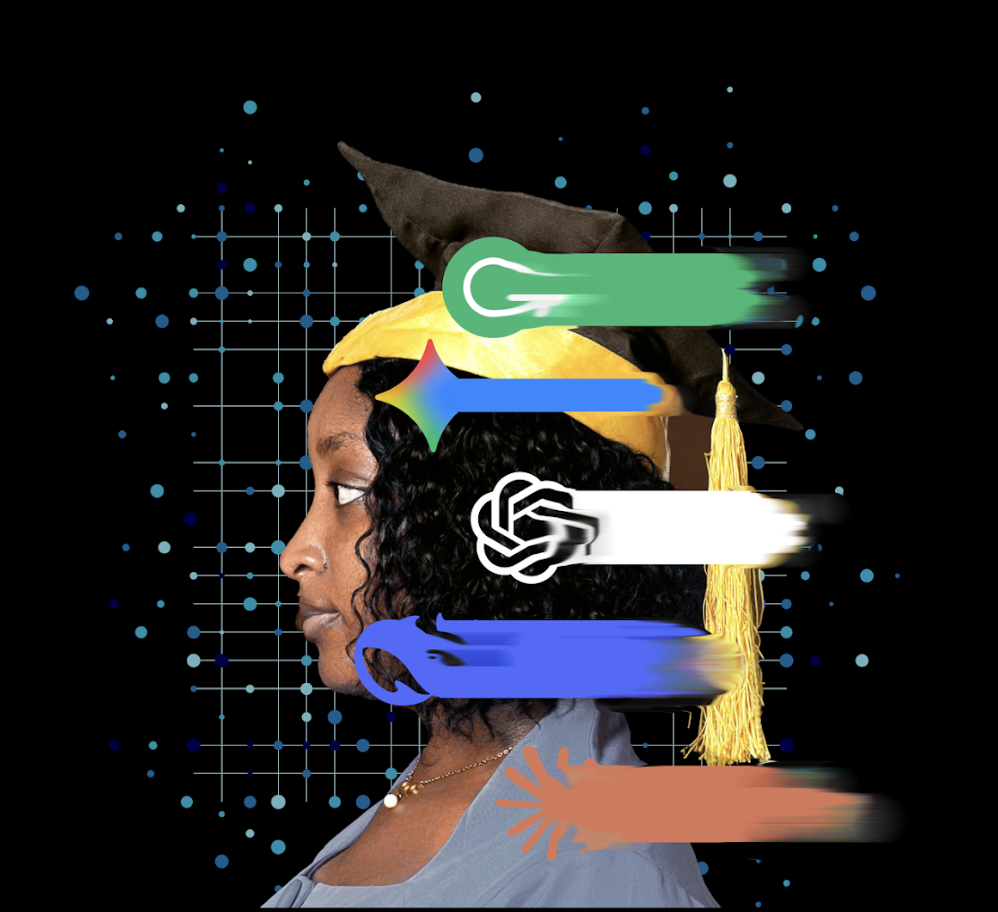 Logos of commonly used AI tools by students from top to bottom: Grammerly, Gemini, Chat GPT, DeepSeek and ClaudeAI.