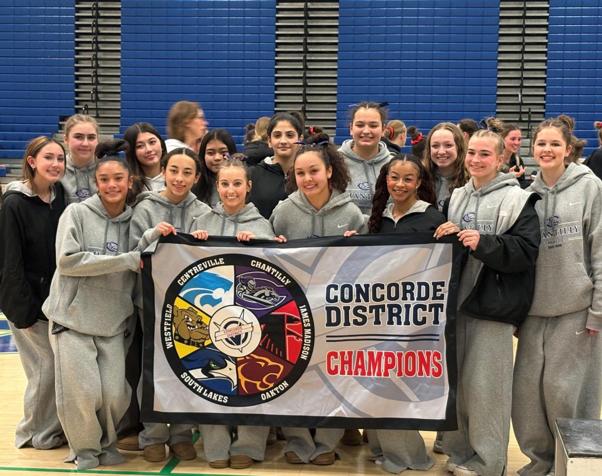 The varsity gymnastics team won the Concorde District Champions at South Lakes on Feb. 4. 