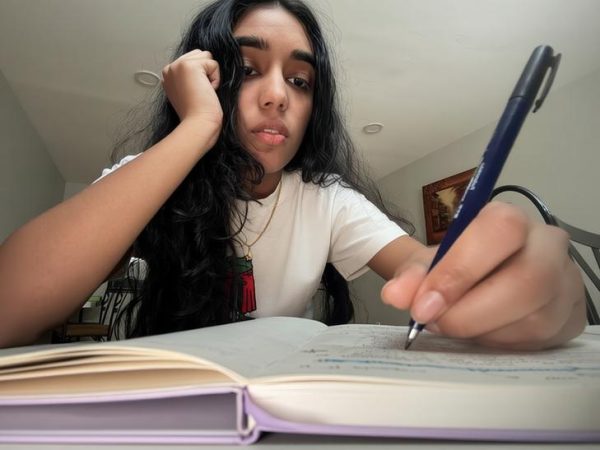 On April 13, junior Sahana Kumar sits down to write in her journal, recording the details of her day and reflecting on events as she organizes her thoughts.
